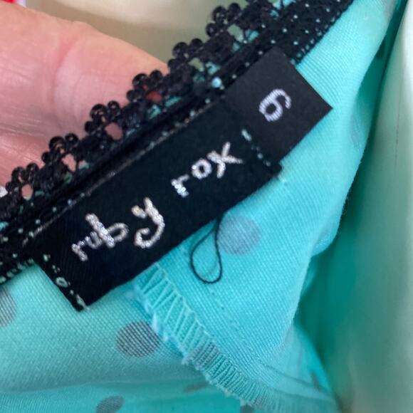 Ruby Rox Pin Up Strapless Green & Black Polka Sash Dress size 6 - Picture 11 of 12